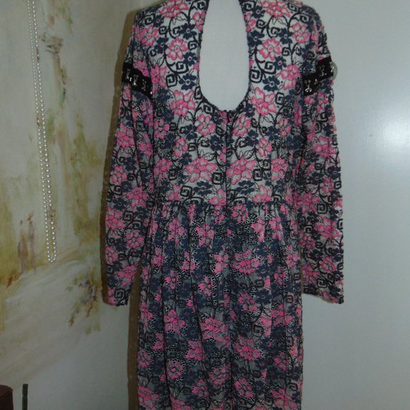 ASOS Gothic Pink & Black Lace Floral Y2K Layered Scalloped Eye & Hook Dress 14 - Picture 2 of 11